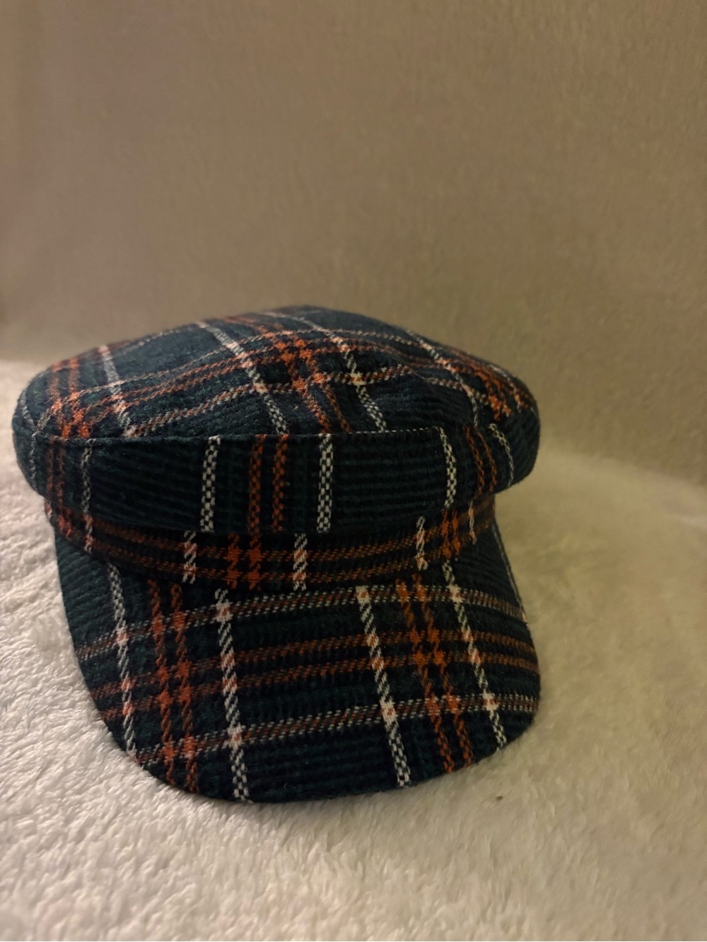 Free People Lilibeth Green Plaid Lieutenant Newsboy Cap One Size